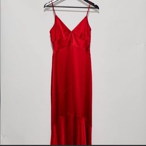 Jill Stuart red satin dress Size 0 Asymmetrical with cut out maxi dress